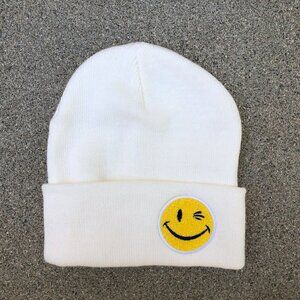 SG Footwear Beanie Hat Adult Unisex Fuzzy Emoji Face Wink Cuffed Cap Ribbed​​​​